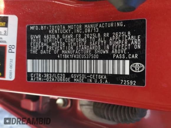 ✅ 2014 Toyota Camry SE • VIN: 4T1BK1FK0EU537500 • Лот: 86235005. Опубликован ранее на Copart с пробегом 95 029 миль. Бесплатный доступ к архиву аукционных продаж из США и подробный отчёт об истории автомобиля на DreamBid. Изображение 12.