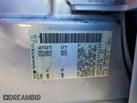 ✅ 2009 Nissan Altima Hybrid • VIN: 1N4CL21E39C175533 • Lot: 93920145. Wystawiony na Copart z przebiegiem 241 414 mil. Bezpłatny archiwum sprzedaży aukcyjnych z USA i szczegółowy raport historii pojazdu na DreamBid. Zdjęcie 12.