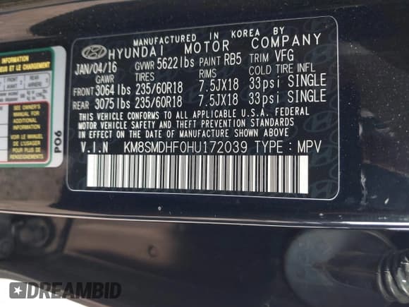 ✅ 2017 Hyundai Santa Fe SE • VIN: KM8SMDHF0HU172039 • Lot: 43480124. Wystawiony na IAAI z przebiegiem 161 921 mil. Bezpłatny archiwum sprzedaży aukcyjnych z USA i szczegółowy raport historii pojazdu na DreamBid. Zdjęcie 9.