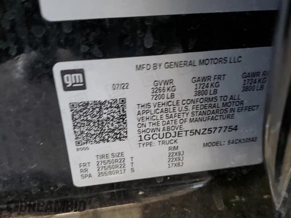 ✅ 2022 Chevrolet Silverado 1500 • VIN: 1GCUDJET5NZ577754 • Лот: 79486274. Опубликован ранее на Copart с пробегом 27 722 миль. Бесплатный доступ к архиву аукционных продаж из США и подробный отчёт об истории автомобиля на DreamBid. Изображение 12.