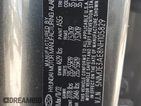 ✅ 2022 Hyundai Tucson Limited • VIN: 5NMJE3AE8NH105829 • Lot: 61101723. Wystawiony na Copart z przebiegiem 3 419 mil. Bezpłatny archiwum sprzedaży aukcyjnych z USA i szczegółowy raport historii pojazdu na DreamBid. Zdjęcie 14.