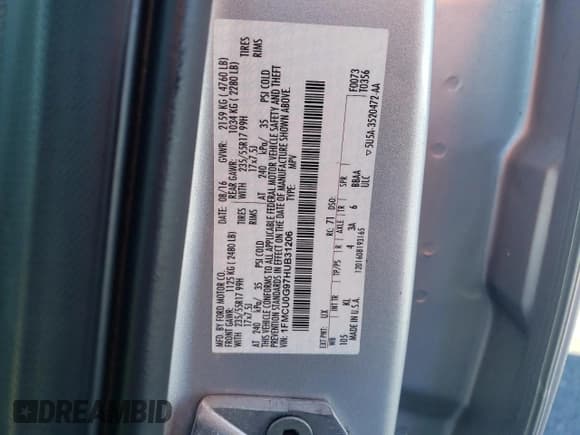 ✅ 2017 Ford Escape SE • VIN: 1FMCU0G97HUB31206 • Lot: 90382595. Listed on Copart with 157,632 mi. Free auction sales archive from the USA and detailed vehicle history report at DreamBid. Image 13.