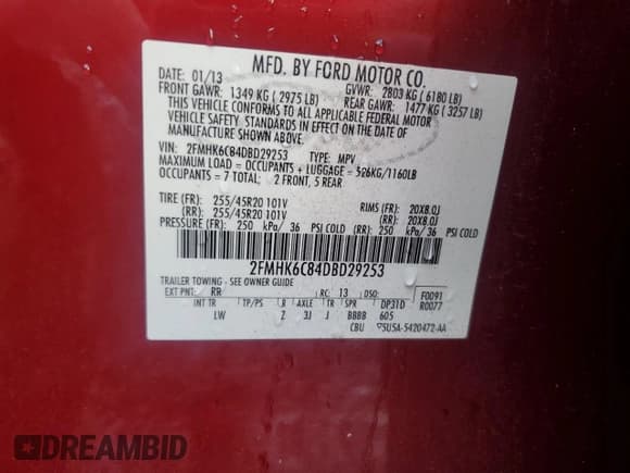 ✅ 2013 Ford Flex SEL • VIN: 2FMHK6C84DBD29253 • Lot: 82209745. Listed on Copart with 95,318 mi. Free auction sales archive from the USA and detailed vehicle history report at DreamBid. Image 14.