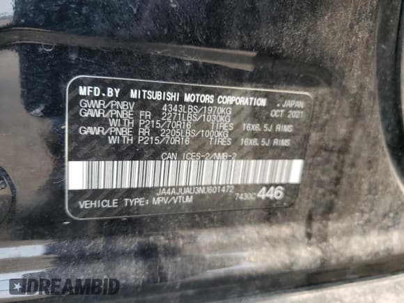 ✅ 2022 Mitsubishi Outlander Sport ES • VIN: JA4AJUAU3NU601472 • Lot: 65024694. Listed on Copart with 37,295 mi. Free auction sales archive from the USA and detailed vehicle history report at DreamBid. Image 12.