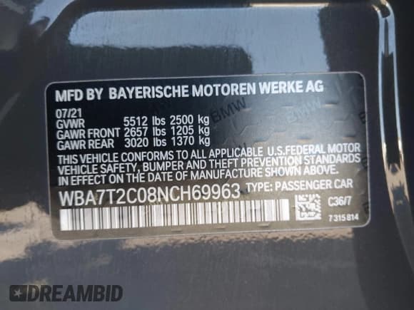 ✅ 2022 BMW 7 Series 740i • VIN: WBA7T2C08NCH69963 • Лот: 42851205. Опубликован ранее на IAAI с пробегом 56 989 миль. Бесплатный доступ к архиву аукционных продаж из США и подробный отчёт об истории автомобиля на DreamBid. Изображение 9.