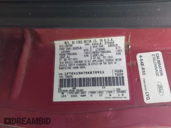 ✅ 1995 Ford F-150 • VIN: 1FTEX15N7SKB70911 • Lot: 42642460. Listed on IAAI with 239,468 mi. Free auction sales archive from the USA and detailed vehicle history report at DreamBid. Image 9.