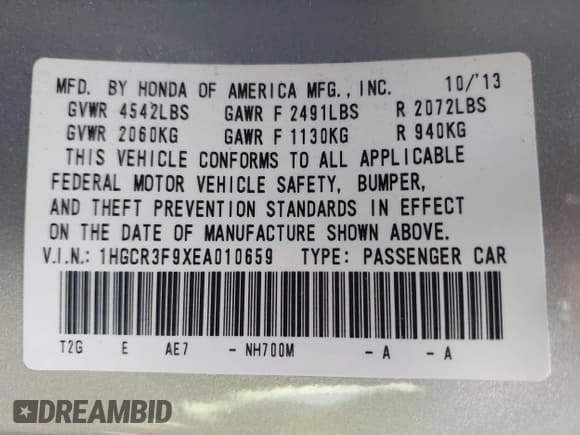 ✅ 2014 Honda Accord Touring • VIN: 1HGCR3F9XEA010659 • Лот: 43705559. Опубликован ранее на IAAI с пробегом 123 246 миль. Бесплатный доступ к архиву аукционных продаж из США и подробный отчёт об истории автомобиля на DreamBid. Изображение 9.