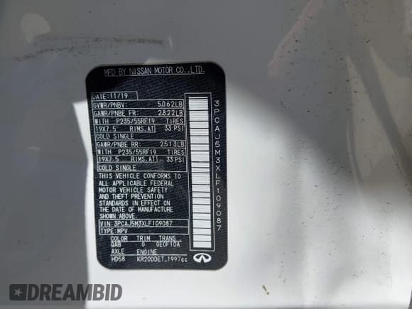 ✅ 2020 Infiniti QX50 Essential • VIN: 3PCAJ5M3XLF109087 • Лот: 41832672. Опубликован ранее на IAAI с пробегом 30 829 миль. Бесплатный доступ к архиву аукционных продаж из США и подробный отчёт об истории автомобиля на DreamBid. Изображение 9.