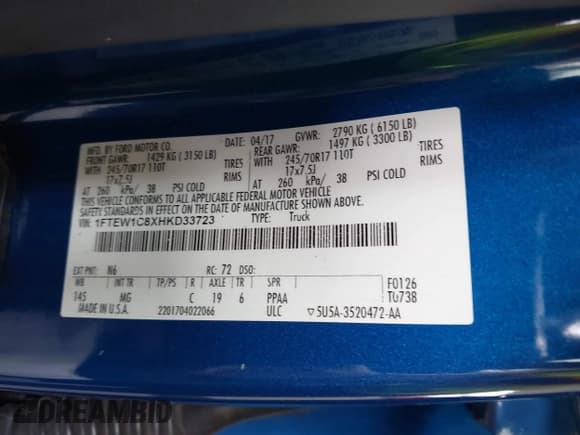 ✅ 2017 Ford F-150 XL • VIN: 1FTEW1C8XHKD33723 • Lot: 42431003. Listed on IAAI with 142,921 mi. Free auction sales archive from the USA and detailed vehicle history report at DreamBid. Image 9.