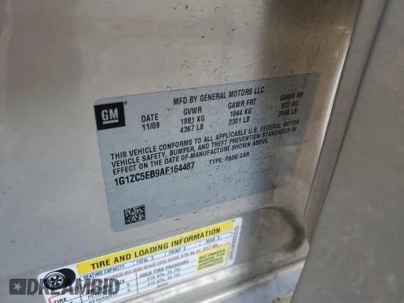 ✅ 2010 Chevrolet Malibu 1LT • VIN: 1G1ZC5EB9AF164487 • Lot: 73535314. Listed on Copart with 44,291 mi. Free auction sales archive from the USA and detailed vehicle history report at DreamBid. Image 14.