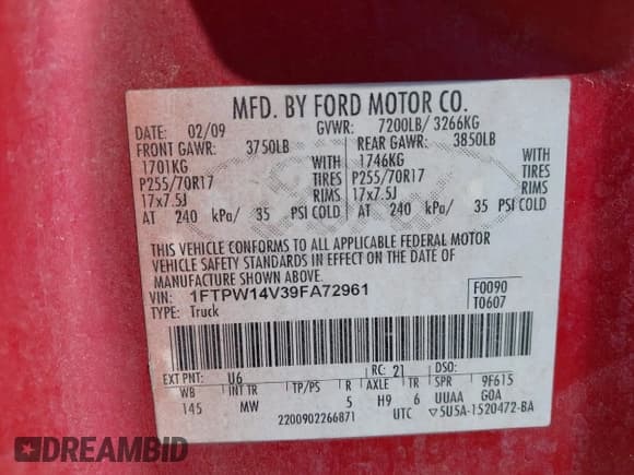 ✅ 2009 Ford F-150 XL • VIN: 1FTPW14V39FA72961 • Лот: 43677067. Опубликован ранее на IAAI с пробегом 261 351 миль. Бесплатный доступ к архиву аукционных продаж из США и подробный отчёт об истории автомобиля на DreamBid. Изображение 9.