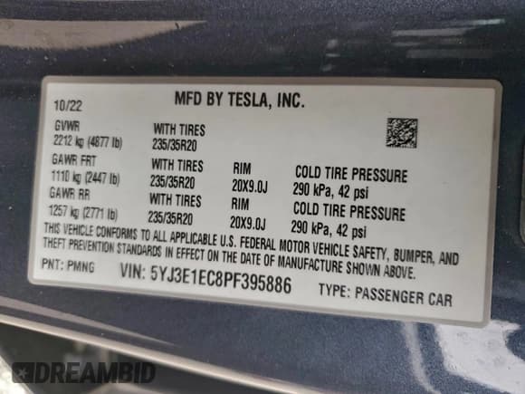 ✅ 2023 Tesla Model 3 Performance • VIN: 5YJ3E1EC8PF395886 • Лот: 95729655. Опубликован ранее на Copart с пробегом 24 745 миль. Бесплатный доступ к архиву аукционных продаж из США и подробный отчёт об истории автомобиля на DreamBid. Изображение 12.