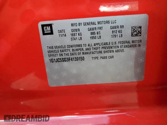 2015 Chevrolet Sonic LT z VIN 1G1JC5SG3F4139150, wystawiony jako Copart lot #67015864 z przebiegiem 39 057 mil mil oraz Szkoda całkowita • Salvage title. Historia ofert i sprzedaży dostępna na DreamBid. Obrazek 14.