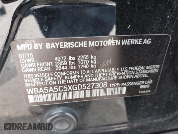 ✅ 2016 BMW 5 Series 528i • VIN: WBA5A5C5XGD527308 • Lot: 42978180. Listed on IAAI with 123,195 mi. Free auction sales archive from the USA and detailed vehicle history report at DreamBid. Image 9.