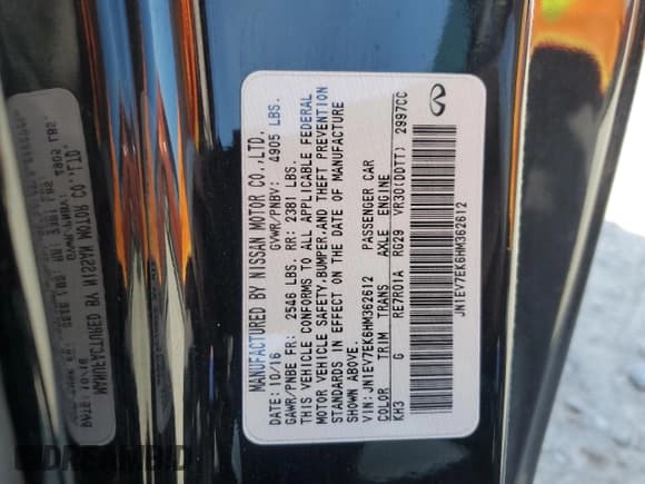 ✅ 2017 Infiniti Q60 Premium • VIN: JN1EV7EK6HM362612 • Lot: 53581005. Listed on Copart with 104,575 mi. Free auction sales archive from the USA and detailed vehicle history report at DreamBid. Image 12.