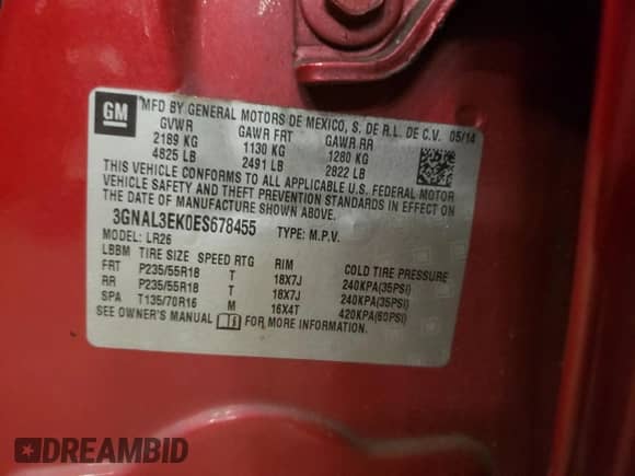 2014 Chevrolet Captiva Sport LT с VIN 3GNAL3EK0ES678455, выставлен на аукционе Copart как лот 86456894 с пробегом 115 942 миль миль и Списание • Salvage title. История ставок и продаж доступна на DreamBid. Изображение 13.