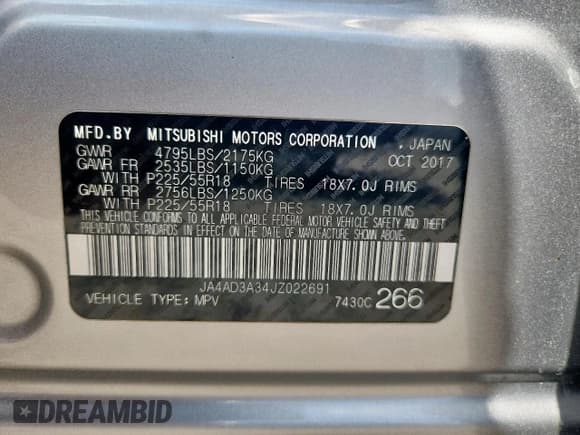 ✅ 2018 Mitsubishi Outlander SE • VIN: JA4AD3A34JZ022691 • Lot: 61341205. Listed on Copart with 251,387 mi. Free auction sales archive from the USA and detailed vehicle history report at DreamBid. Image 12.