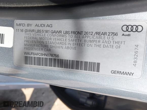 ✅ 2017 Audi A6 Premium • VIN: WAUF8AFC6HN078756 • Lot: 42412413. Wystawiony na IAAI z przebiegiem 149 930 mil. Bezpłatny archiwum sprzedaży aukcyjnych z USA i szczegółowy raport historii pojazdu na DreamBid. Zdjęcie 9.