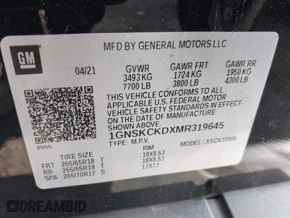 ✅ 2021 Chevrolet Suburban LT • VIN: 1GNSKCKDXMR319645 • Lot: 41462563. Wystawiony na IAAI z przebiegiem 50 125 mil. Bezpłatny archiwum sprzedaży aukcyjnych z USA i szczegółowy raport historii pojazdu na DreamBid. Zdjęcie 9.