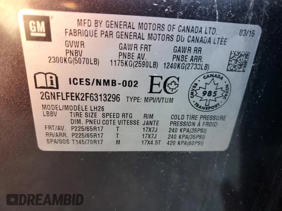 ✅ 2015 Chevrolet Equinox LT • VIN: 2GNFLFEK2F6313296 • Лот: 90337515. Опубликован ранее на Copart с пробегом 58 923 миль. Бесплатный доступ к архиву аукционных продаж из США и подробный отчёт об истории автомобиля на DreamBid. Изображение 13.