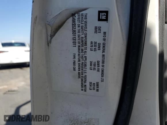 ✅ 2003 Buick Century Custom • VIN: 2G4WS52J631131011 • Lot: 85567365. Wystawiony na Copart z przebiegiem 104 819 mil. Bezpłatny archiwum sprzedaży aukcyjnych z USA i szczegółowy raport historii pojazdu na DreamBid. Zdjęcie 12.