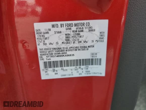 ✅ 2009 Ford F-150 STX • VIN: 1FTRX14899KA96835 • Lot: 81296265. Listed on Copart with 139,726 mi. Free auction sales archive from the USA and detailed vehicle history report at DreamBid. Image 12.