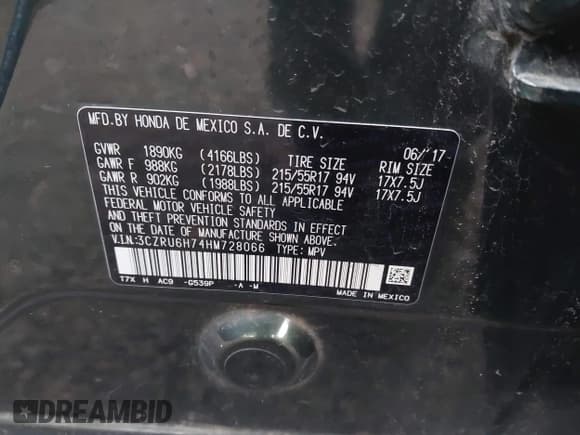 ✅ 2017 Honda HR-V EX-L • VIN: 3CZRU6H74HM728066 • Lot: 43339075. Listed on IAAI with Not provided. Free auction sales archive from the USA and detailed vehicle history report at DreamBid. Image 9.