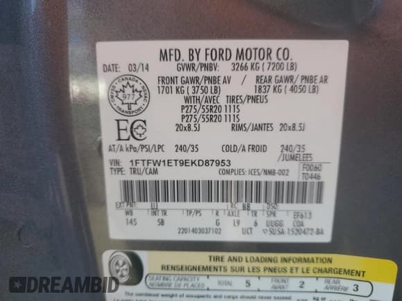 ✅ 2014 Ford F-150 XLT • VIN: 1FTFW1ET9EKD87953 • Лот: 87186905. Опубликован ранее на Copart с пробегом Не указан. Бесплатный доступ к архиву аукционных продаж из США и подробный отчёт об истории автомобиля на DreamBid. Изображение 12.