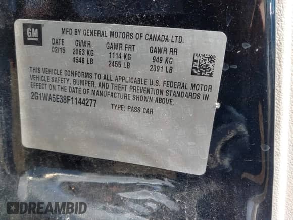 2015 Chevrolet Impala LS with VIN 2G1WA5E38F1144277, listed as a IAAI auction lot 43500644 with 129,373 mi miles and . Bid and sale history available at DreamBid. Image 9.