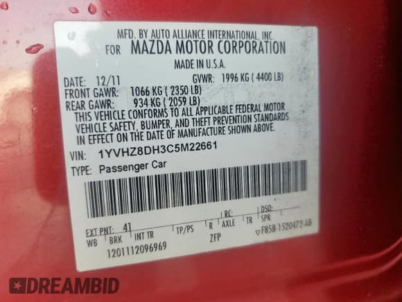 ✅ 2012 Mazda 6 i Touring • VIN: 1YVHZ8DH3C5M22661 • Lot: 53543225. Listed on Copart with 204,082 mi. Free auction sales archive from the USA and detailed vehicle history report at DreamBid. Image 13.