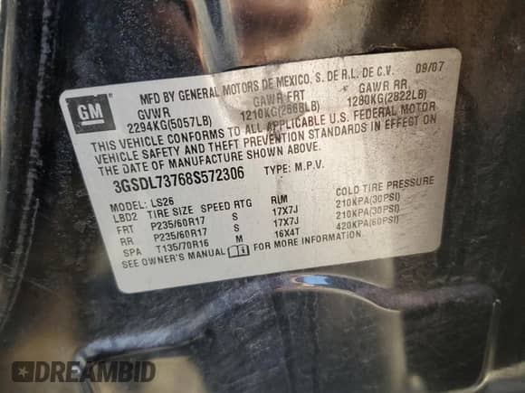 2008 Saturn VUE XR с VIN 3GSDL73768S572306, выставлен на аукционе Copart как лот 80213664 с пробегом Не указан миль и Списание • Salvage title. История ставок и продаж доступна на DreamBid. Изображение 15.