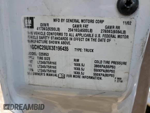 ✅ 2003 Chevrolet Silverado 2500HD LS • VIN: 1GCHC29UX3E196435 • Lot: 60492845. Listed on Copart with Not provided. Free auction sales archive from the USA and detailed vehicle history report at DreamBid. Image 12.