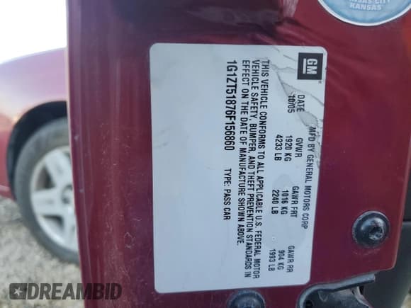 ✅ 2006 Chevrolet Malibu 2LT • VIN: 1G1ZT51876F156860 • Lot: 90960695. Listed on Copart with 216,626 mi. Free auction sales archive from the USA and detailed vehicle history report at DreamBid. Image 12.