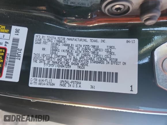 ✅ 2013 Toyota Tundra • VIN: 5TFDM5F1XDX047259 • Lot: 83755015. Wystawiony na Copart z przebiegiem 89 725 mil. Bezpłatny archiwum sprzedaży aukcyjnych z USA i szczegółowy raport historii pojazdu na DreamBid. Zdjęcie 13.