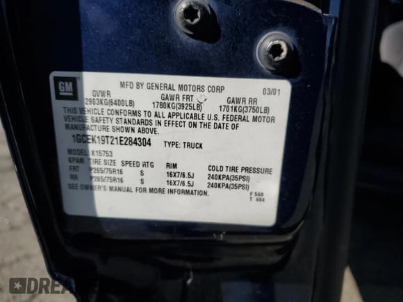 ✅ 2001 Chevrolet Silverado 1500 LS • VIN: 1GCEK19T21E284304 • Лот: 74469114. Опубликован ранее на Copart с пробегом 305 241 миль. Бесплатный доступ к архиву аукционных продаж из США и подробный отчёт об истории автомобиля на DreamBid. Изображение 14.