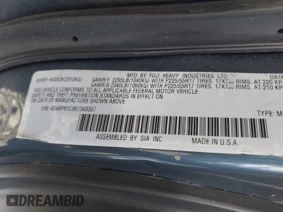 ✅ 2006 Subaru Legacy Outback • VIN: 4S4BP61C667343357 • Lot: 43127907. Wystawiony na IAAI z przebiegiem 153 326 mil. Bezpłatny archiwum sprzedaży aukcyjnych z USA i szczegółowy raport historii pojazdu na DreamBid. Zdjęcie 9.