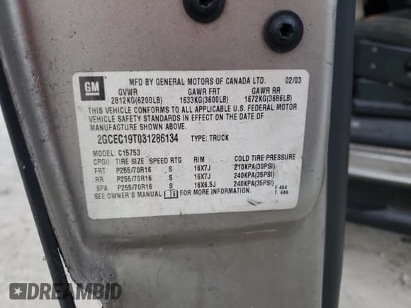 ✅ 2003 Chevrolet Silverado 1500 LS • VIN: 2GCEC19T031286134 • Лот: 74830354. Опубликован ранее на Copart с пробегом 316 222 миль. Бесплатный доступ к архиву аукционных продаж из США и подробный отчёт об истории автомобиля на DreamBid. Изображение 12.