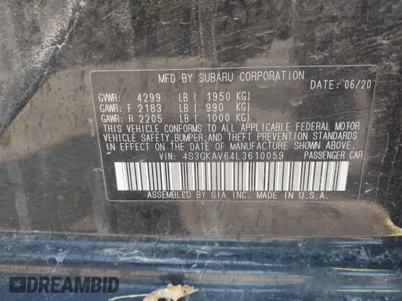 ✅ 2020 Subaru Impreza Premium • VIN: 4S3GKAV64L3610059 • Lot: 42800268. Listed on IAAI with 79,480 mi. Free auction sales archive from the USA and detailed vehicle history report at DreamBid. Image 9.