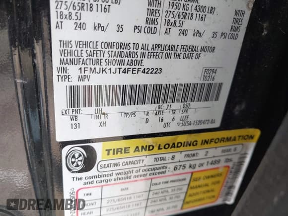 ✅ 2015 Ford Expedition Max XLT • VIN: 1FMJK1JT4FEF42223 • Lot: 42463488. Listed on IAAI with 185,825 mi. Free auction sales archive from the USA and detailed vehicle history report at DreamBid. Image 9.