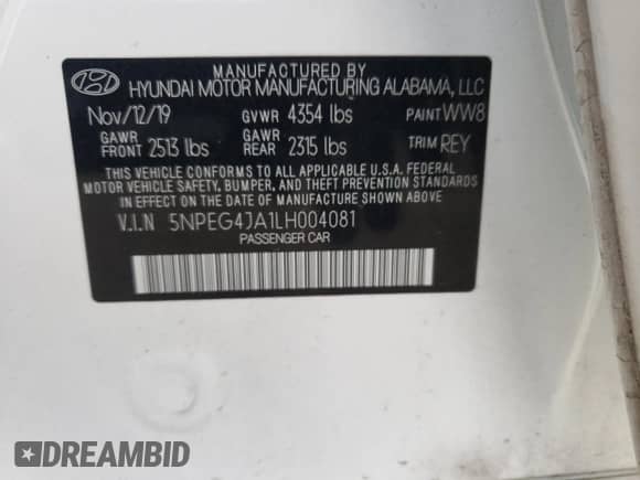 2020 Hyundai Sonata SE z VIN 5NPEG4JA1LH004081, wystawiony jako Copart lot #70027302 z przebiegiem 46 896 mil mil oraz . Historia ofert i sprzedaży dostępna na DreamBid. Obrazek 12.