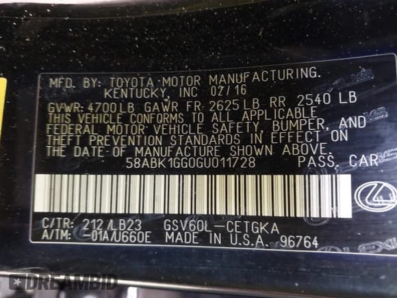 ✅ 2016 Lexus ES 330 • VIN: 58ABK1GG0GU011728 • Lot: 41091987. Listed on IAAI with Not provided. Free auction sales archive from the USA and detailed vehicle history report at DreamBid. Image 9.