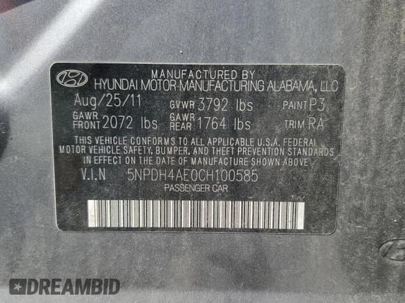 ✅ 2012 Hyundai Elantra Limited • VIN: 5NPDH4AE0CH100585 • Lot: 80850625. Listed on Copart with 94,639 mi. Free auction sales archive from the USA and detailed vehicle history report at DreamBid. Image 12.