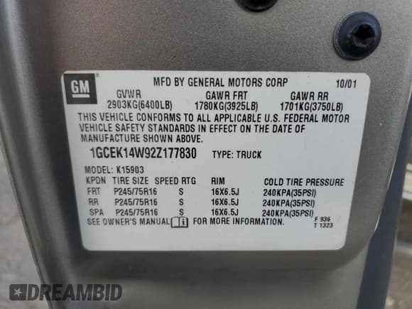 ✅ 2002 Chevrolet Silverado 1500 Commercial • VIN: 1GCEK14W92Z177830 • Лот: 83090984. Опубликован ранее на Copart с пробегом 159 041 миль. Бесплатный доступ к архиву аукционных продаж из США и подробный отчёт об истории автомобиля на DreamBid. Изображение 12.