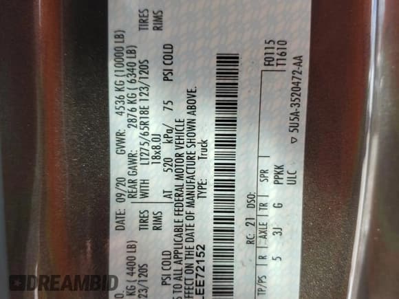 ✅ 2020 Ford F-250 XL • VIN: 1FT7X2BN5LEE72152 • Lot: 48145395. Listed on Copart with 20,757 mi. Free auction sales archive from the USA and detailed vehicle history report at DreamBid. Image 14.