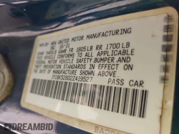 ✅ 2002 Chevrolet Prizm • VIN: 1Y1SK52802Z419527 • Lot: 42549797. Listed on IAAI with Not provided. Free auction sales archive from the USA and detailed vehicle history report at DreamBid. Image 9.