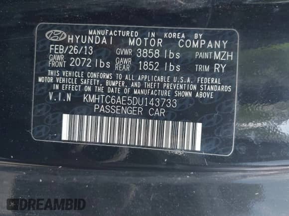 2013 Hyundai Veloster Turbo with VIN KMHTC6AE5DU143733, listed as a IAAI auction lot 42116317 with 116,155 mi miles and . Bid and sale history available at DreamBid. Image 9.