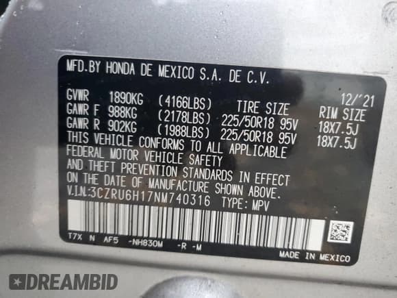 ✅ 2022 Honda HR-V Sport • VIN: 3CZRU6H17NM740316 • Lot: 90477945. Listed on Copart with 46,818 mi. Free auction sales archive from the USA and detailed vehicle history report at DreamBid. Image 14.