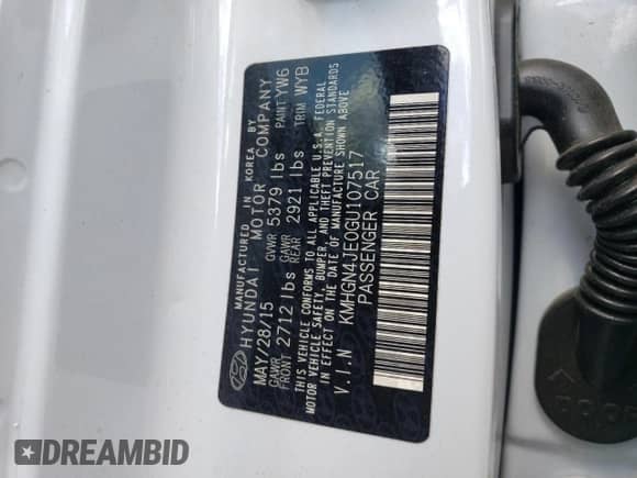 2016 Hyundai Genesis 3.8L z VIN KMHGN4JE0GU107517, wystawiony jako Copart lot #72142564 z przebiegiem 115 744 mil mil oraz Szkoda całkowita • Salvage title. Historia ofert i sprzedaży dostępna na DreamBid. Obrazek 14.