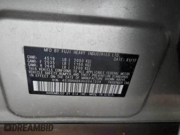 ✅ 2017 Subaru Legacy • VIN: 4S3BNAB6XH3047239 • Лот: 84409565. Опубликован ранее на Copart с пробегом 127 897 миль. Бесплатный доступ к архиву аукционных продаж из США и подробный отчёт об истории автомобиля на DreamBid. Изображение 12.