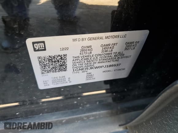 ✅ 2023 Chevrolet Traverse RS • VIN: 1GNERJKW0PJ189537 • Lot: 71844305. Listed on Copart with 32,774 mi. Free auction sales archive from the USA and detailed vehicle history report at DreamBid. Image 13.